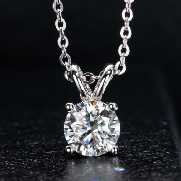 Certified 1ct. t.w. Moissanite Diamond Solitaire 4 Prone Pendant Necklace NEW - Picture 1 of 13